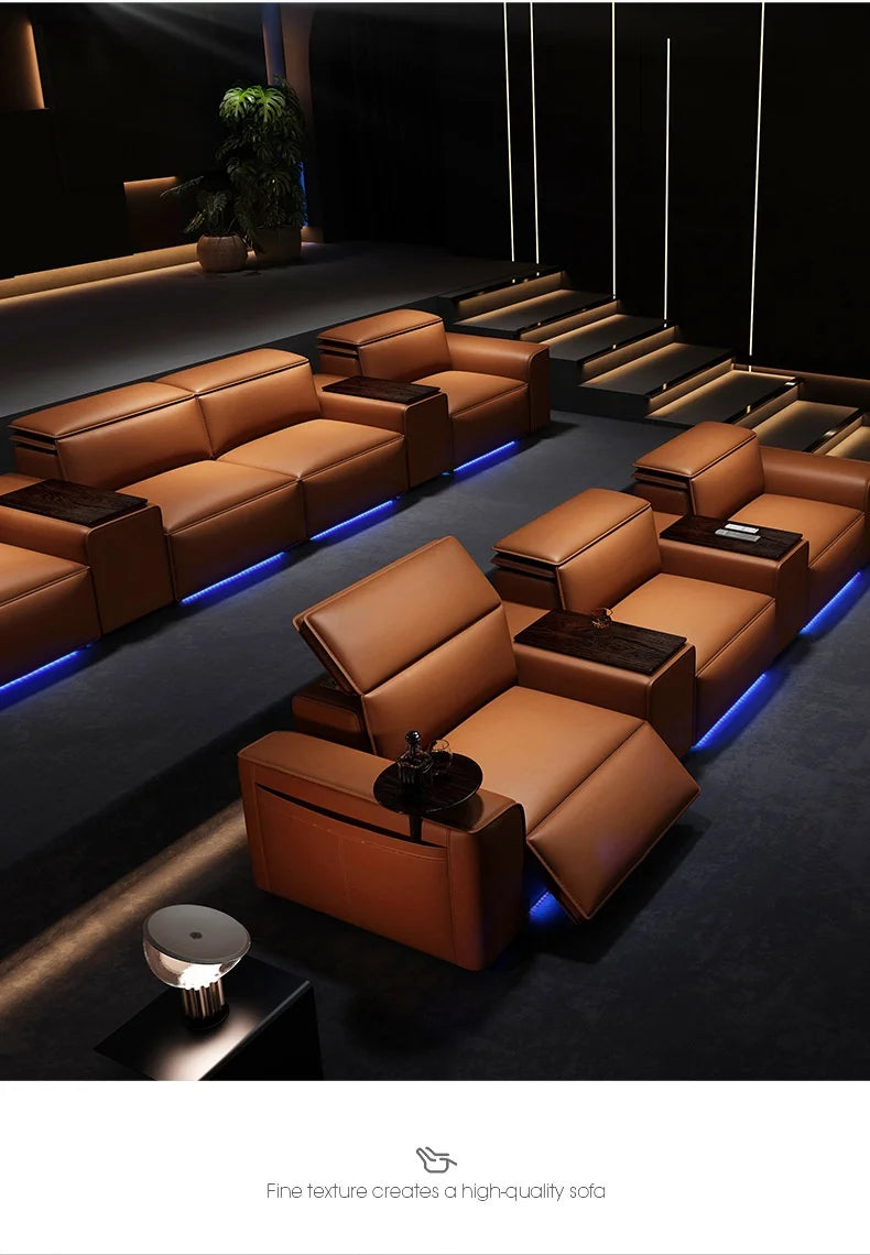 Modern Multifunctional Electric Recliner Sofa Home Theater Video Room Genuine Leather Fabric Wood for Living Video Hall
