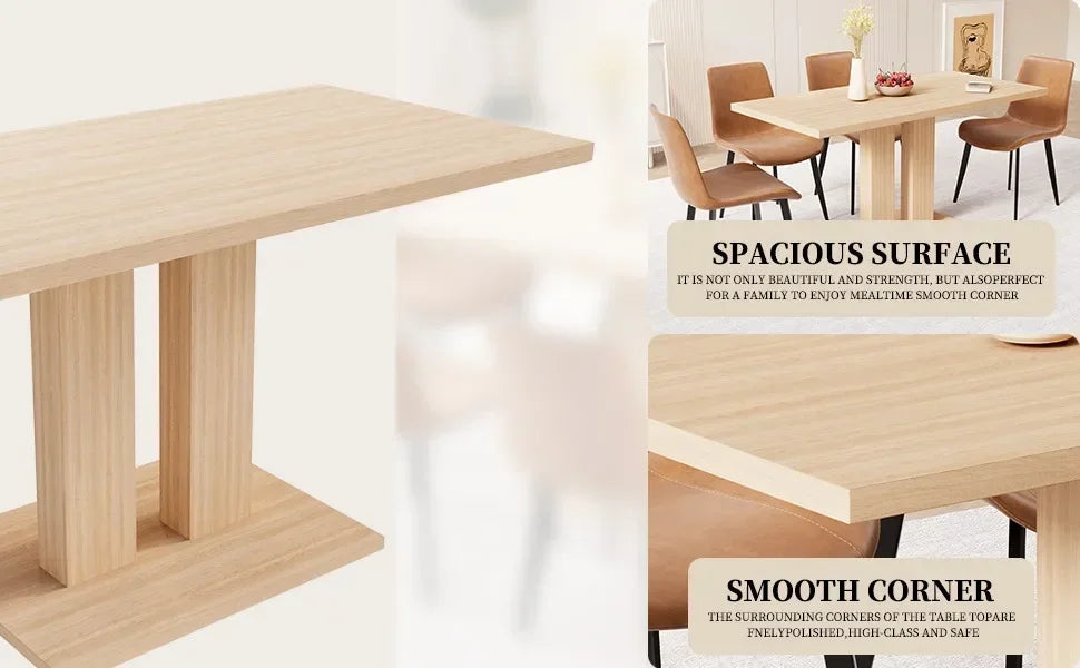 Modern 46'' Kitchen Dining Table and Chairs,5 Piece Rectangular Dining Table Set for Dining Room (Dining Table + 4 Brown Chairs)