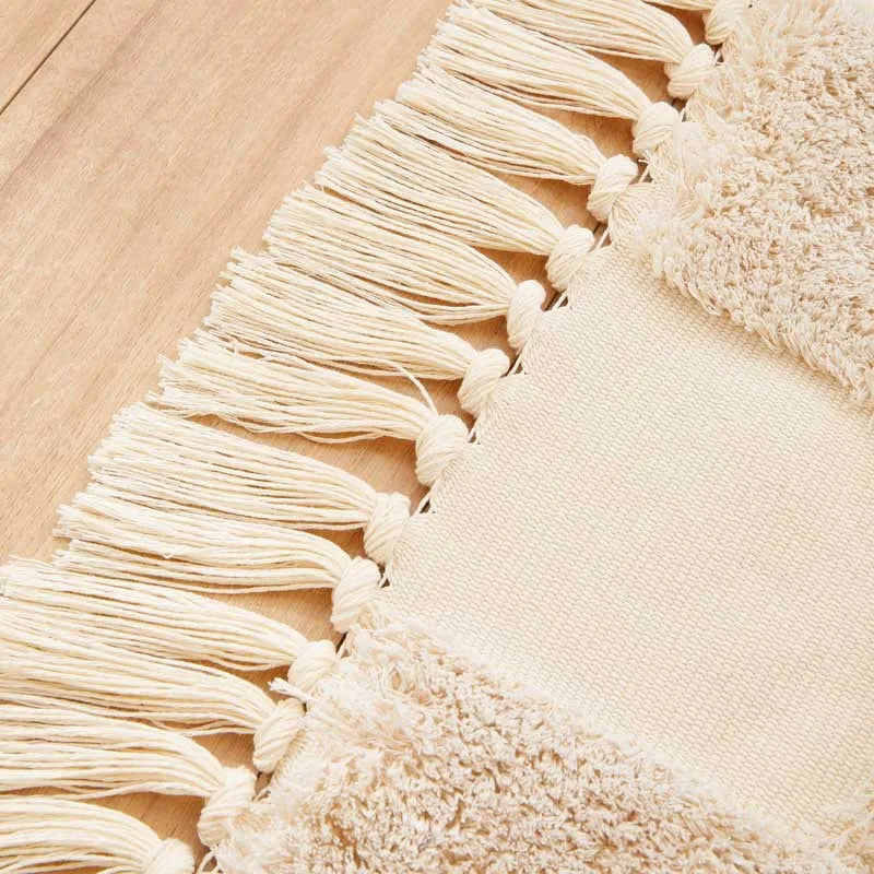Vintage Nordic Style Cotton Linen Handmade Tassel Area Rug Checkerboard Tufted Floor Bedside Mat Living Room Bedroom Tapestry