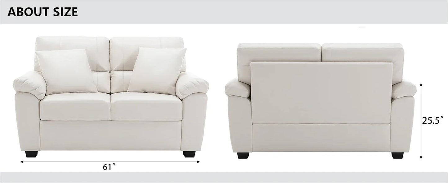 Morden Fort white leather love seat and sofa set, modern luxury and comfy furniture sleeper pouches for living room, apartment,