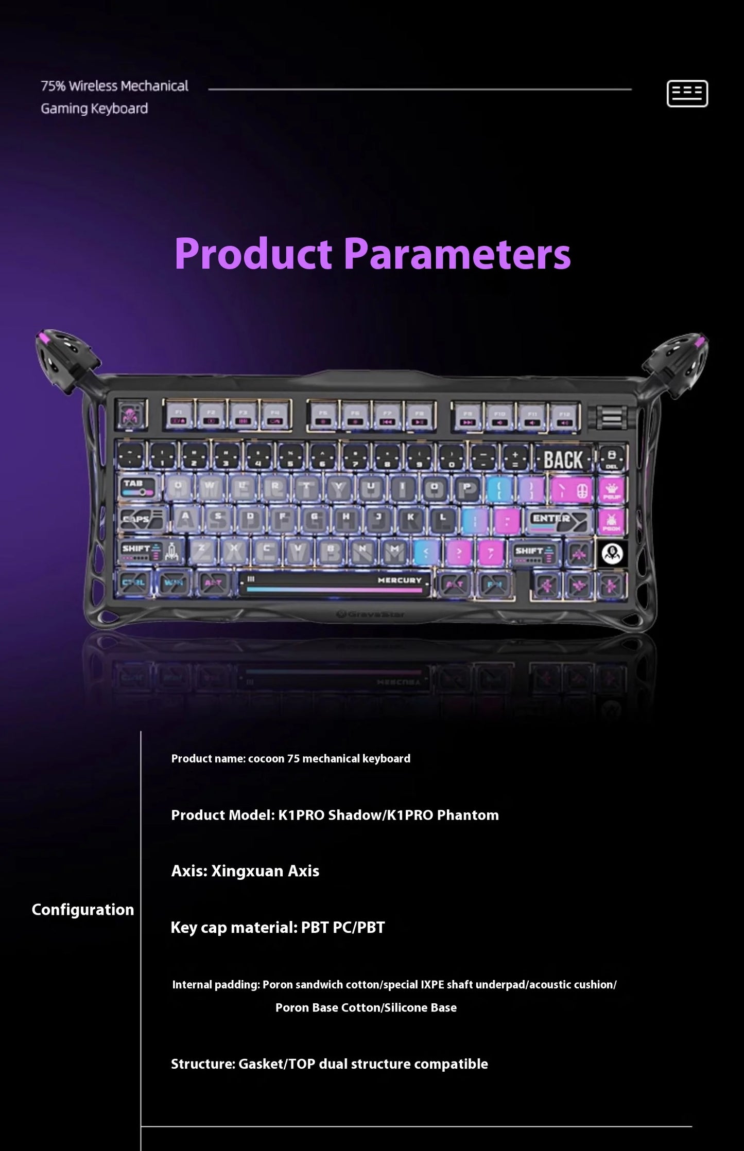 GravaStar 75k1pro Esports Gaming Mechanical Keyboard 79 Key Cyberpunk Theme Aluminum Alloy Keyboard Tablet Laptop Office Gaming