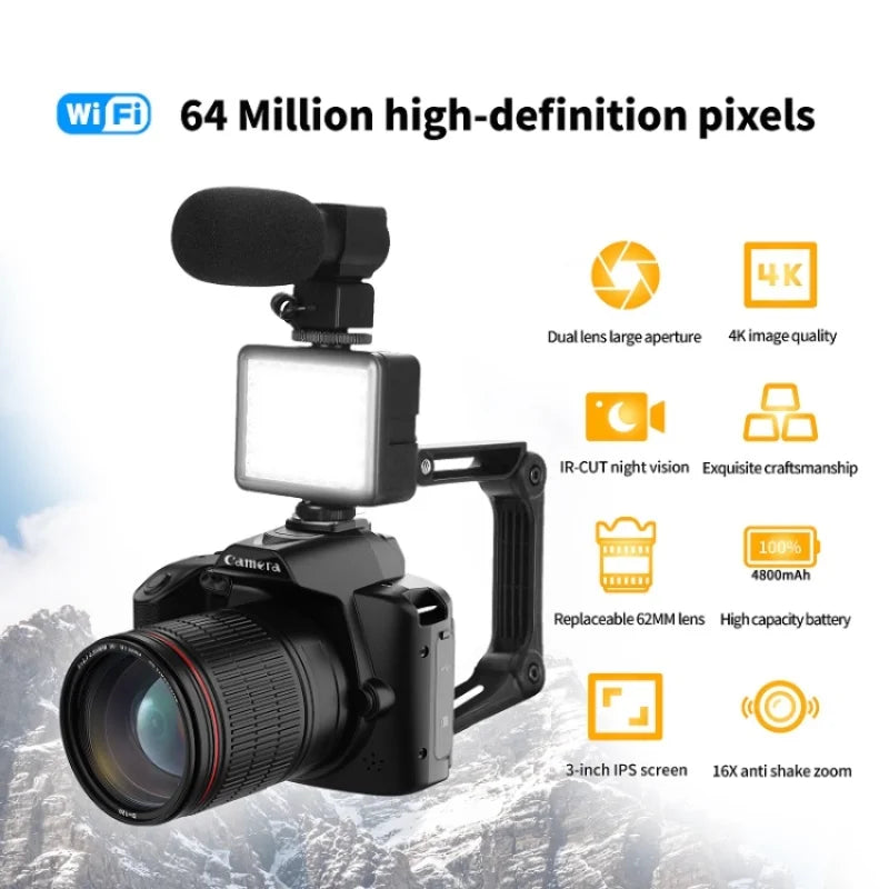 D5 Portable Camcorder Professional 4K HD Video Night Vision 64MP Cameras Photographer WIFI Digital DSLR Camera With 16X Zoom