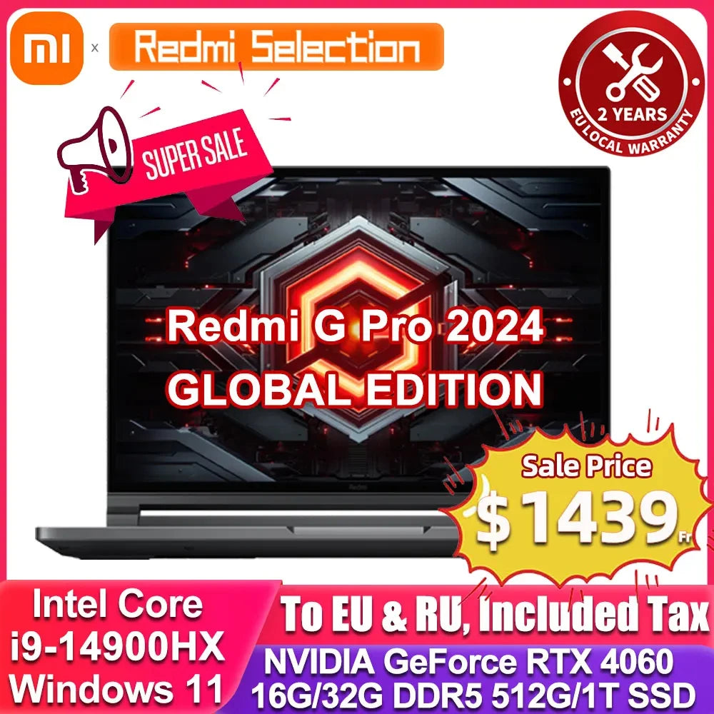 Xiaomi Redmi G Pro Gaming laptop 2024 Core i9-14900HX/i7-14650HX RTX 4060 RAM 16GB/32GB DDR5 1TB SSD 16-inch 240Hz Screen PC