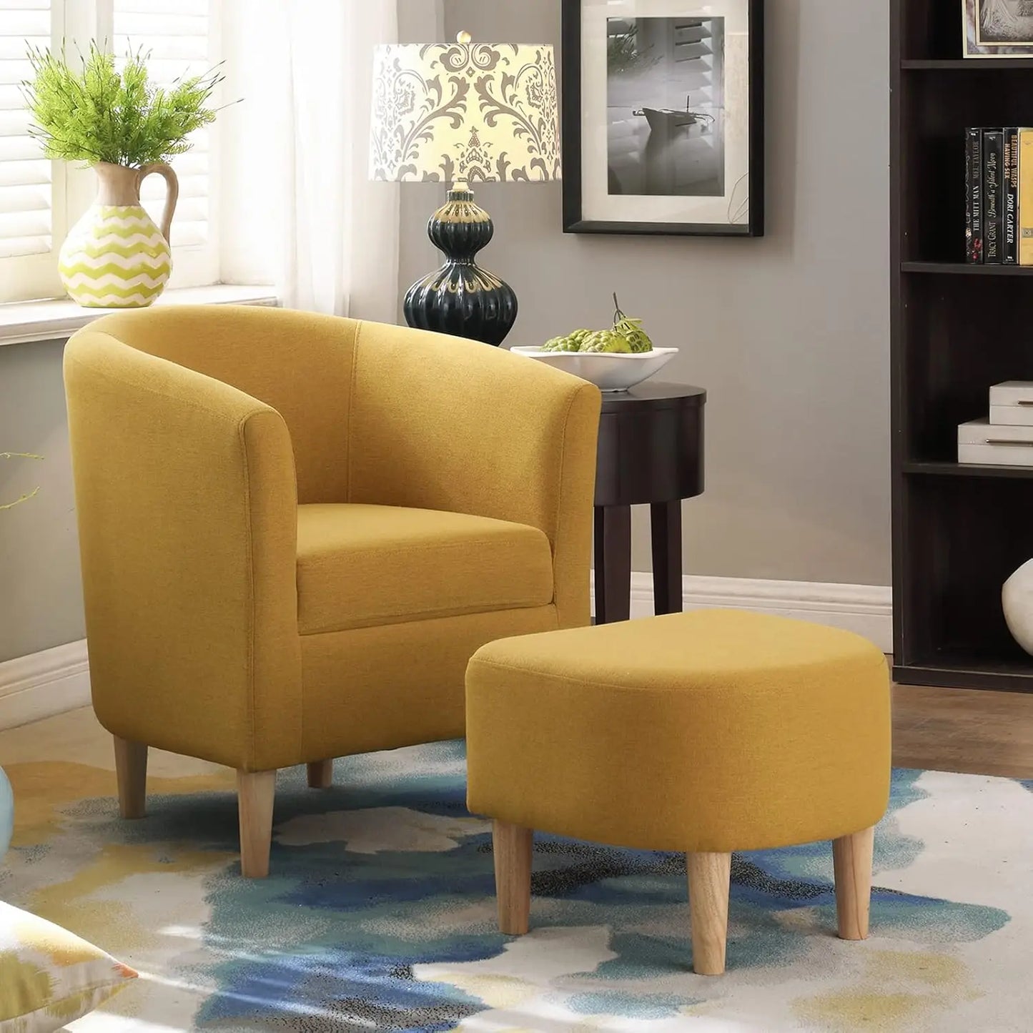 Accent Chair, Sherpa Chair White Fluffy Chair Teddy Barrel Chair with Ottoman Comfy ArmChair Footrest Set