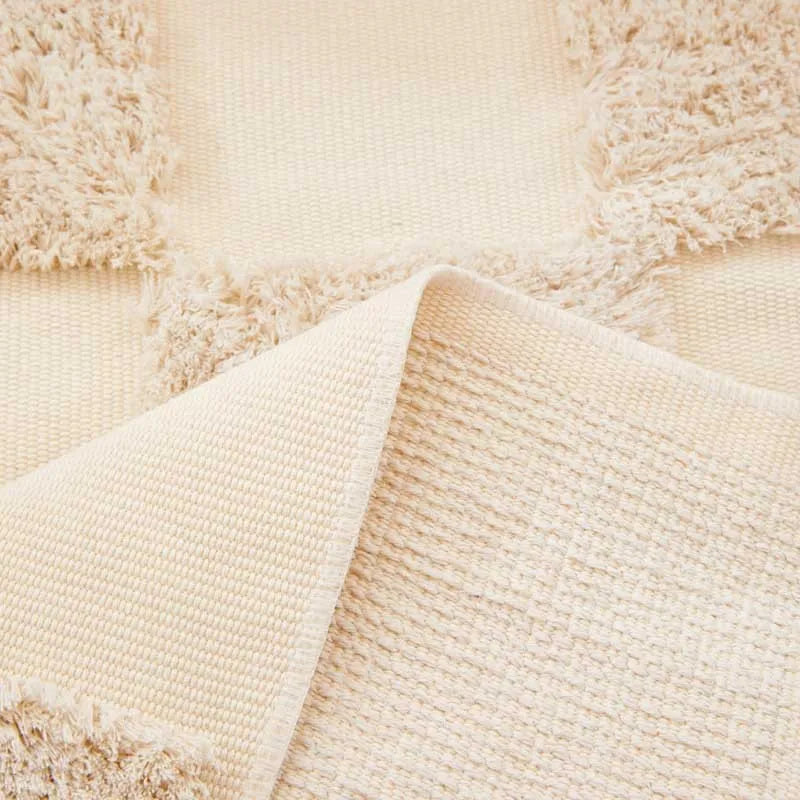 Vintage Nordic Style Cotton Linen Handmade Tassel Area Rug Checkerboard Tufted Floor Bedside Mat Living Room Bedroom Tapestry