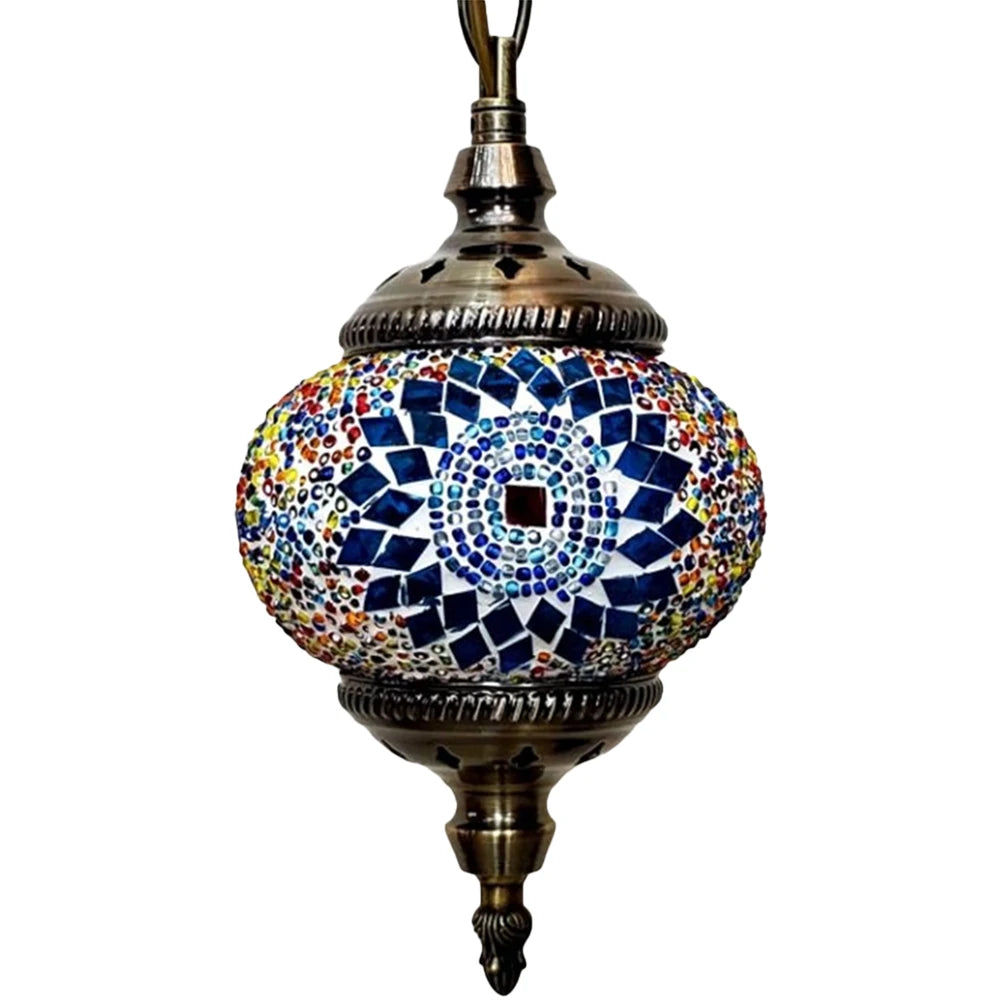 Turkish Moroccan Mosaic Hanging Ceiling Lamp E27 Decorative Glass Globe Fixture Romantic Restaurant Club Single Head Chandelier