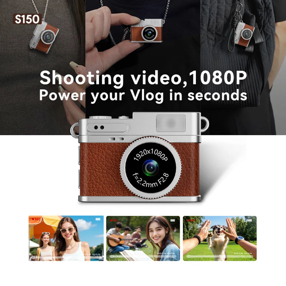 S150 Retro Digital Camera Mini Video Cam Photography Point Camera 1080P Pocket Video Recorder with LED Flash Light for Kids Toys