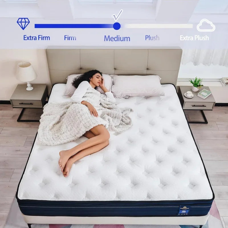 Queen ,14 Inch Gel Memory Foam Hybrid Mattress in a Box,Motion Isolation Individually Pocket Innerspring ,Pressure Relie