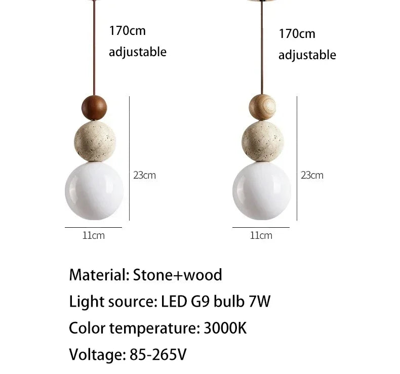 Yellow Travertine Bedside Chandelier Mahogany Nordic Japanese Log Wabi Sabi Style Homestay Single Head Long Line Pendant Lights