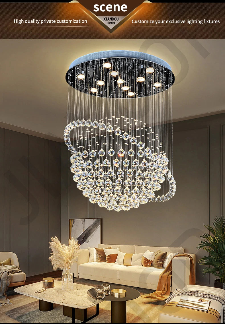 Creative Crystal Chandelier, Hotel Lobby, Restaurant, Duplex Building, Villa, High Ceiling, Living Room, Staircase, Long Chandel