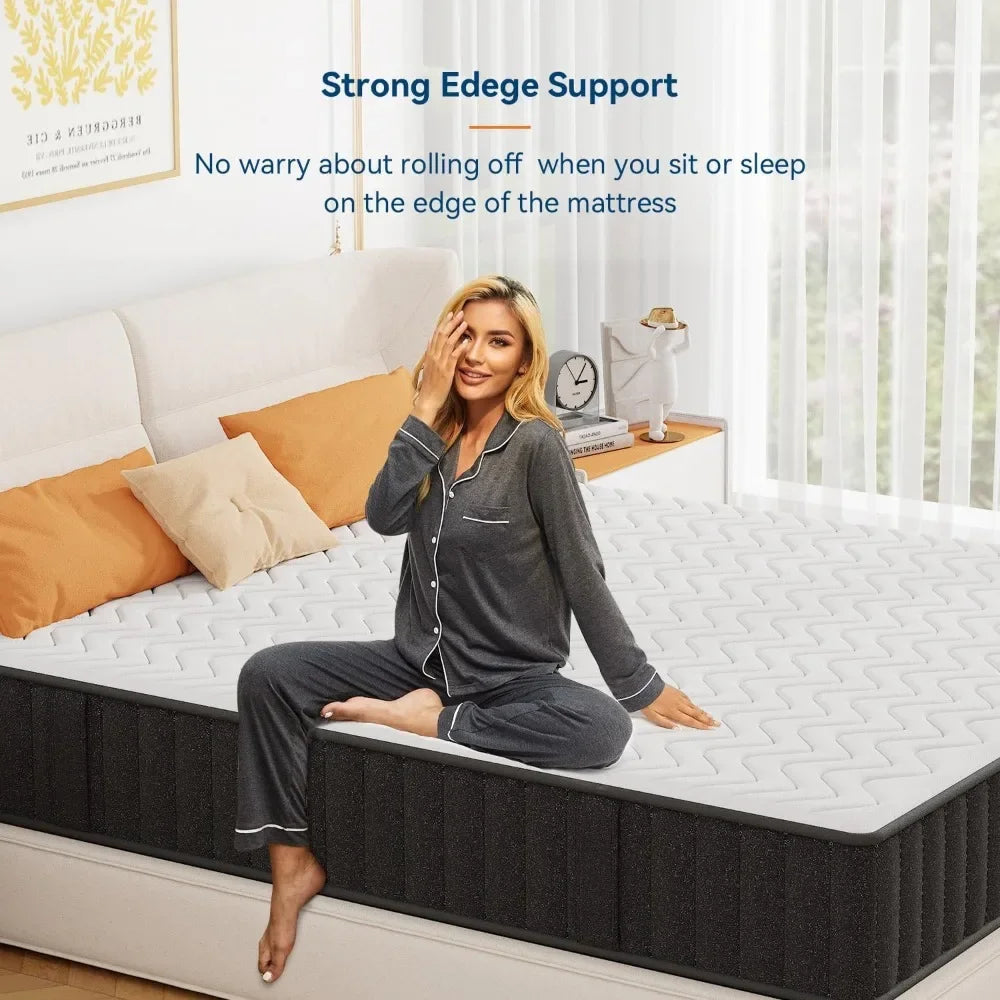 Queen Mattress, Fiberglass Free & Support Comfort, Cooling Charcoal Medium Firm Mattresses, 10 Inch Memory Foam Mattress