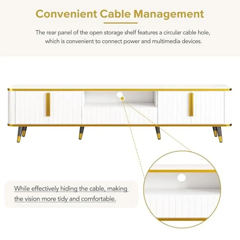 TV Stand Cabinets Drawers Entertainment Center Luxury Minimalism Practical Up to 85" Shelf Open Storage Circu Connect Power