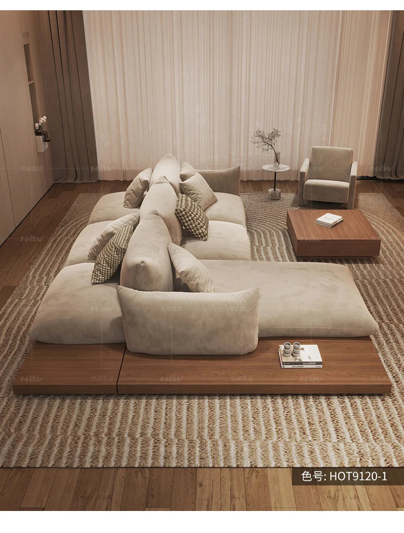 Japanese-style log wabi-sabi wind platform bread fabric sofa living room minimalist creative furniture