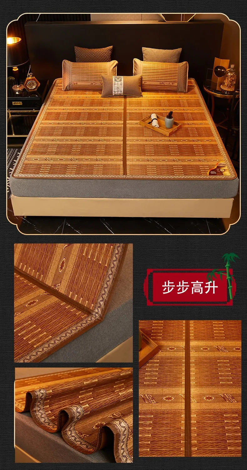 Double Fold Cool Mattress Summer Sleep Mat 100% Bamboo Mat Natural Comfortable High-quality Printed Mattress 1.8/2.0 Dormitory