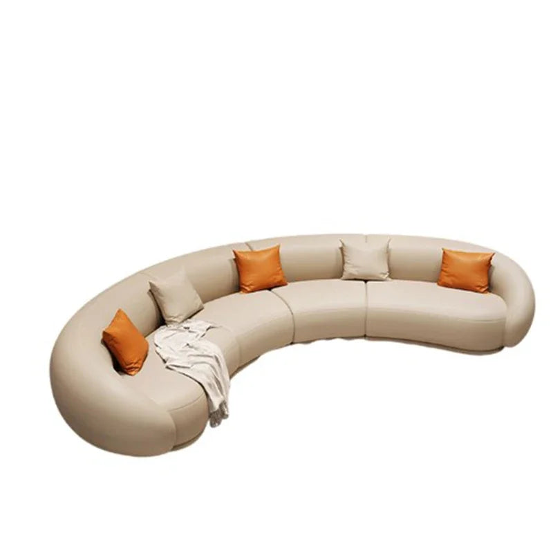 Curved Luxury Couches Unique Vintage Comfortable Italian Modern Puffs Sofa Leather Solid Wood Divano Letto Living Room Furniture