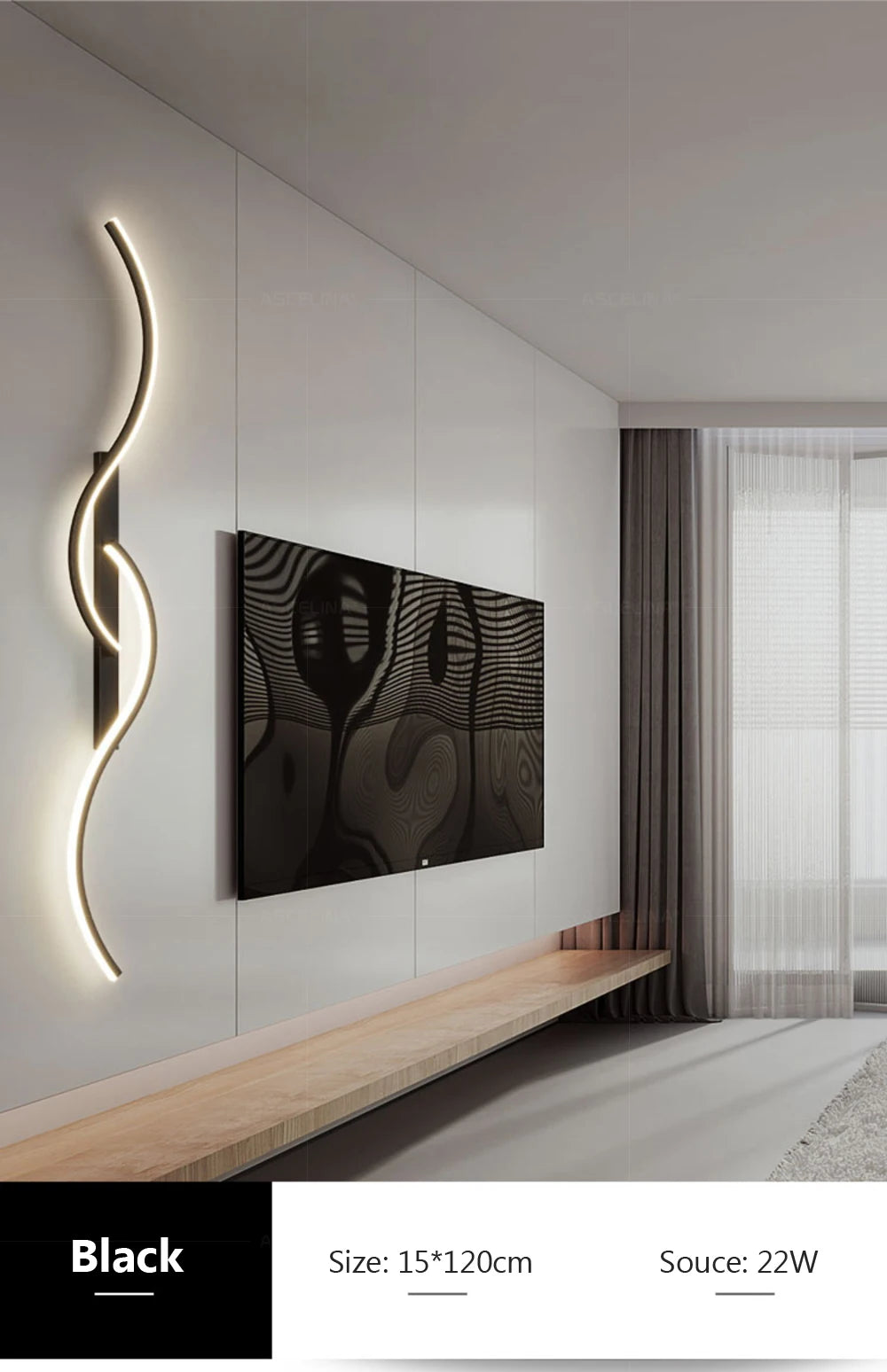 LED Wall Lamp 60/80/100CM Smart Remote Control Adjustable Color Temperature Brightness Bedroom Bedside Living Room Wall Sconces