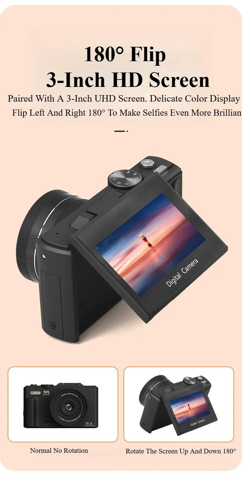 5k HD Digital Camera 75MP 18X Zoom AF Automatic Zoom 3-inch Flip Screen WIFI Web Camcorder Student Travel Shooting Vlog Cameras