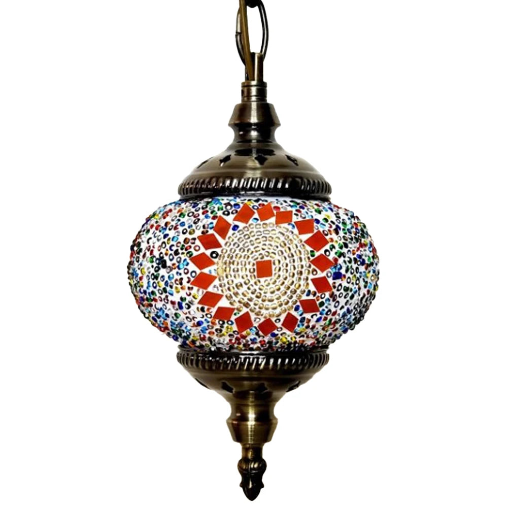 Turkish Moroccan Mosaic Hanging Ceiling Lamp E27 Decorative Glass Globe Fixture Romantic Restaurant Club Single Head Chandelier
