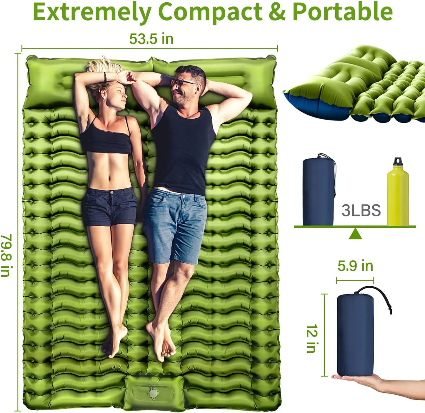 Double Size Inflatable Mattress Air Bed Sleeping Pad With Built In Pillow Electric Pump For Camping Home Travel