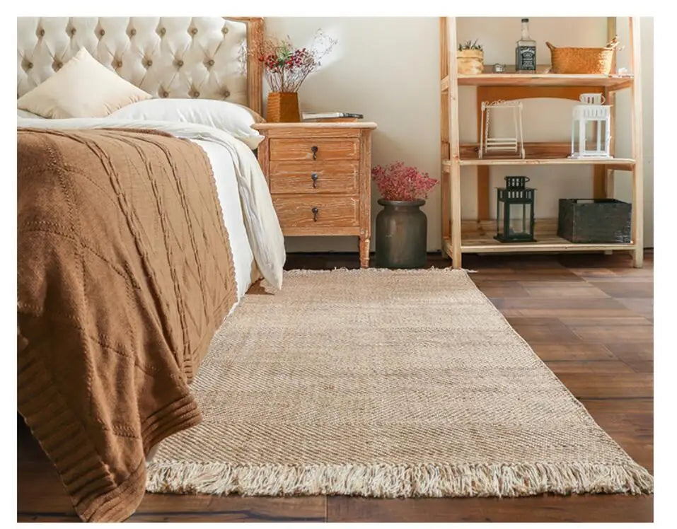 Kilim Cotton Linen Woven Carpets for Living Room Home Bedroom Rug Sofa Coffee Table Bedside Mat Modern Carpet with Tassel Tapis