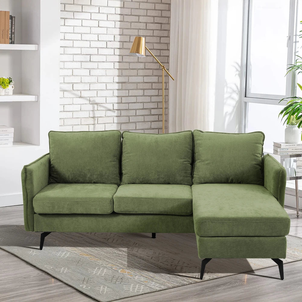 3 Seater Upholstered Corner Sectional Sofa Modern L-Shape Living Room Sofa, 193x136x73cm