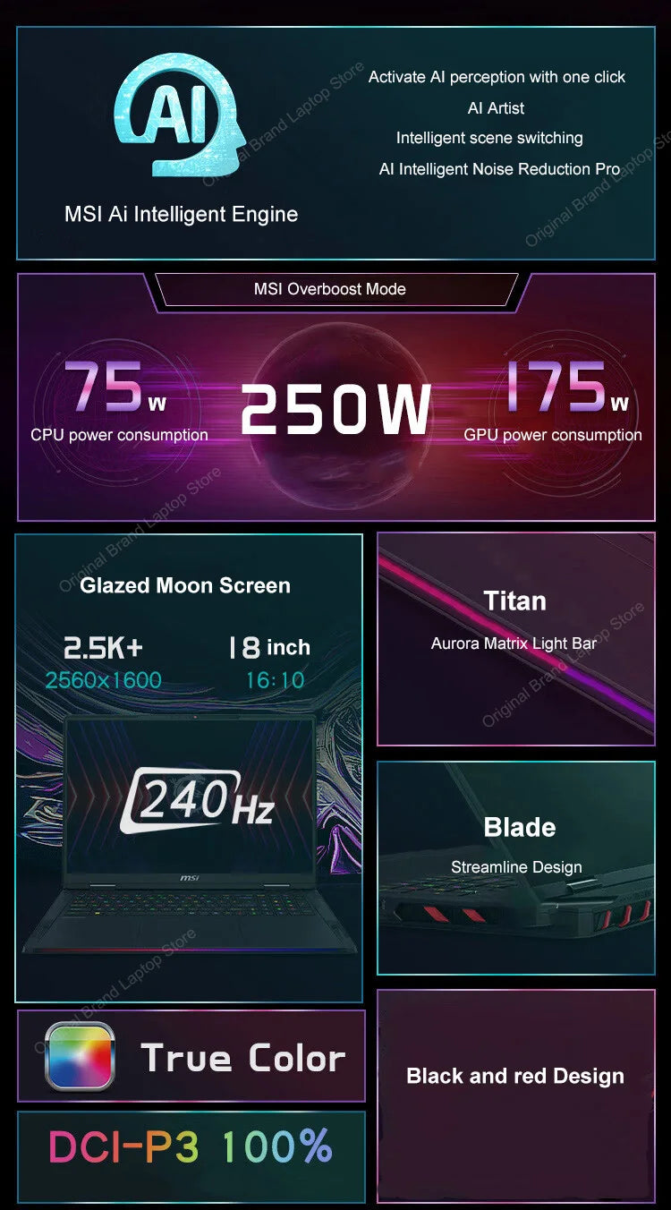 2024 MSI Raider A18 HX Gaming Laptop 18 Inch 2.5K QHD 240Hz IPS Screen Notebook AMD Ryzen R9-7945HX 32GB 2TB RTX4090 Netbook PC