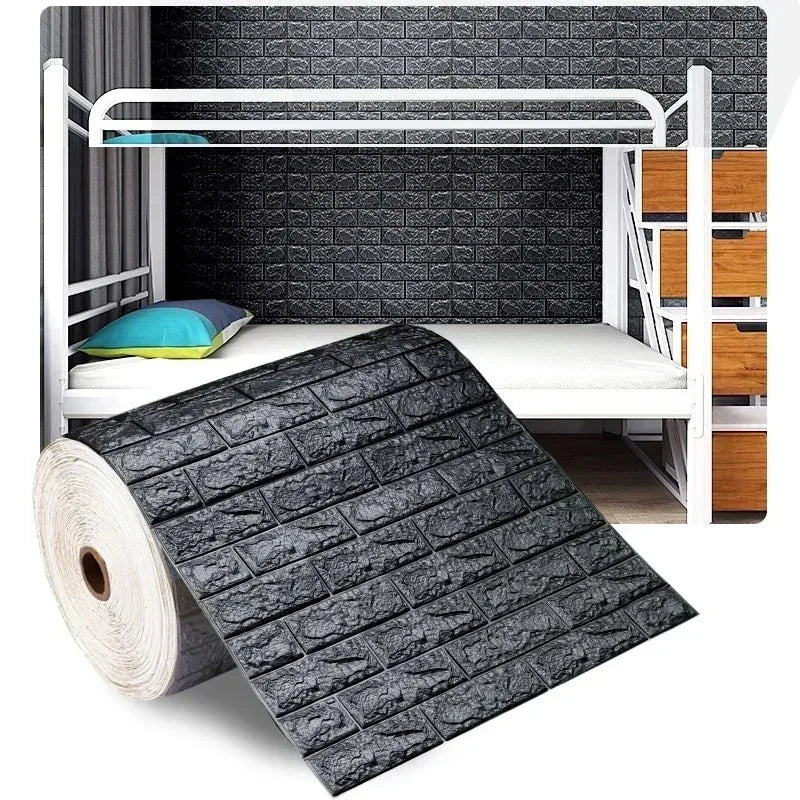 70cmx1/5/10m 3D Foam Self-Adhesive Wallpaper Waterproof Brick Wall Stickers Living Room Bedroom Wall Stickers Home Decoration