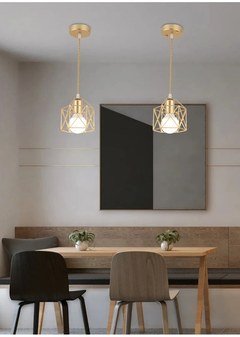 Industrial Pendant Light Adjustable Hanging Lamp for Ceiling Light Fixture Metal Cage Chandelier Lighting for Island Dining Room