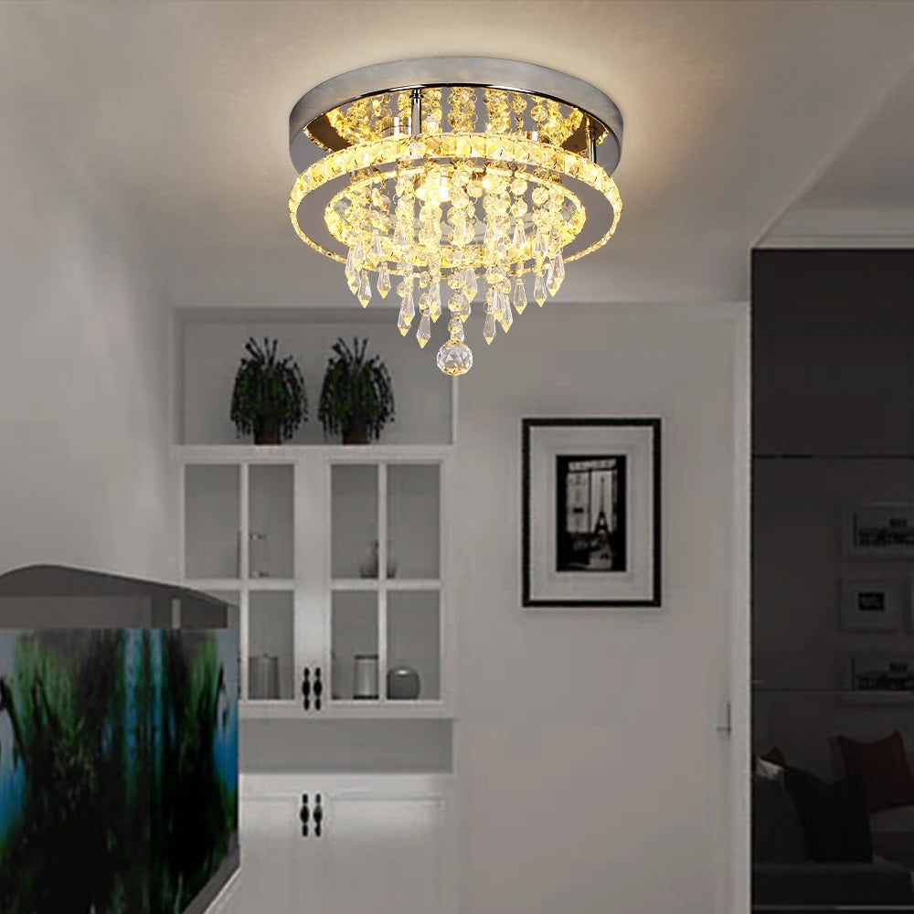 Luxury Crystal Modern LED Ceiling Chandelier Light Remote Dimming Round Ceiling Lamp for Home Decoration Indoor Hanging Lamps
