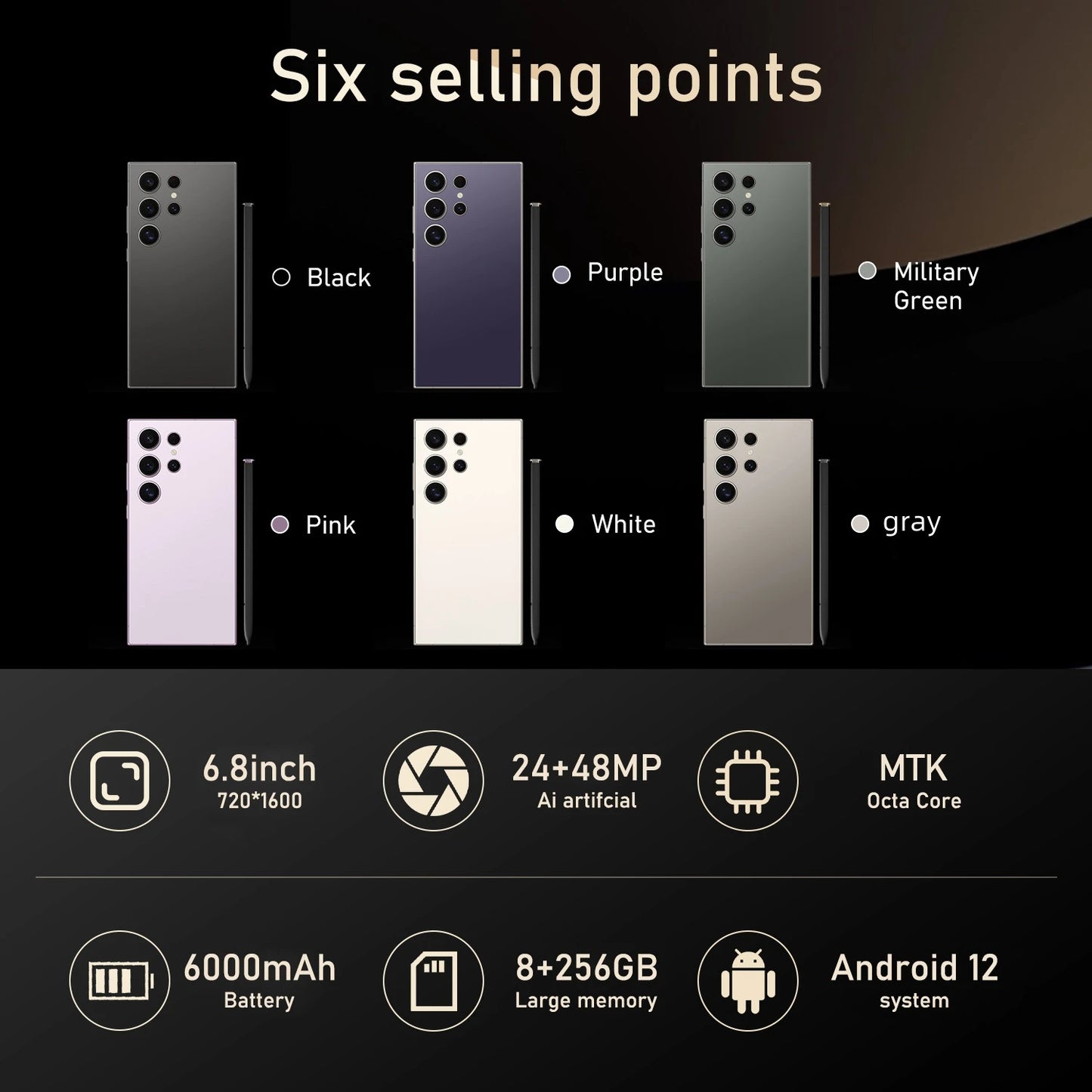 FUFFI-S25 Pro,Smartphone Android,6.8 inch,12GB RAM,512GB ROM,Dual SIM,Mobile phone,Google Play Store,24+48MP,6000mAh,celulares
