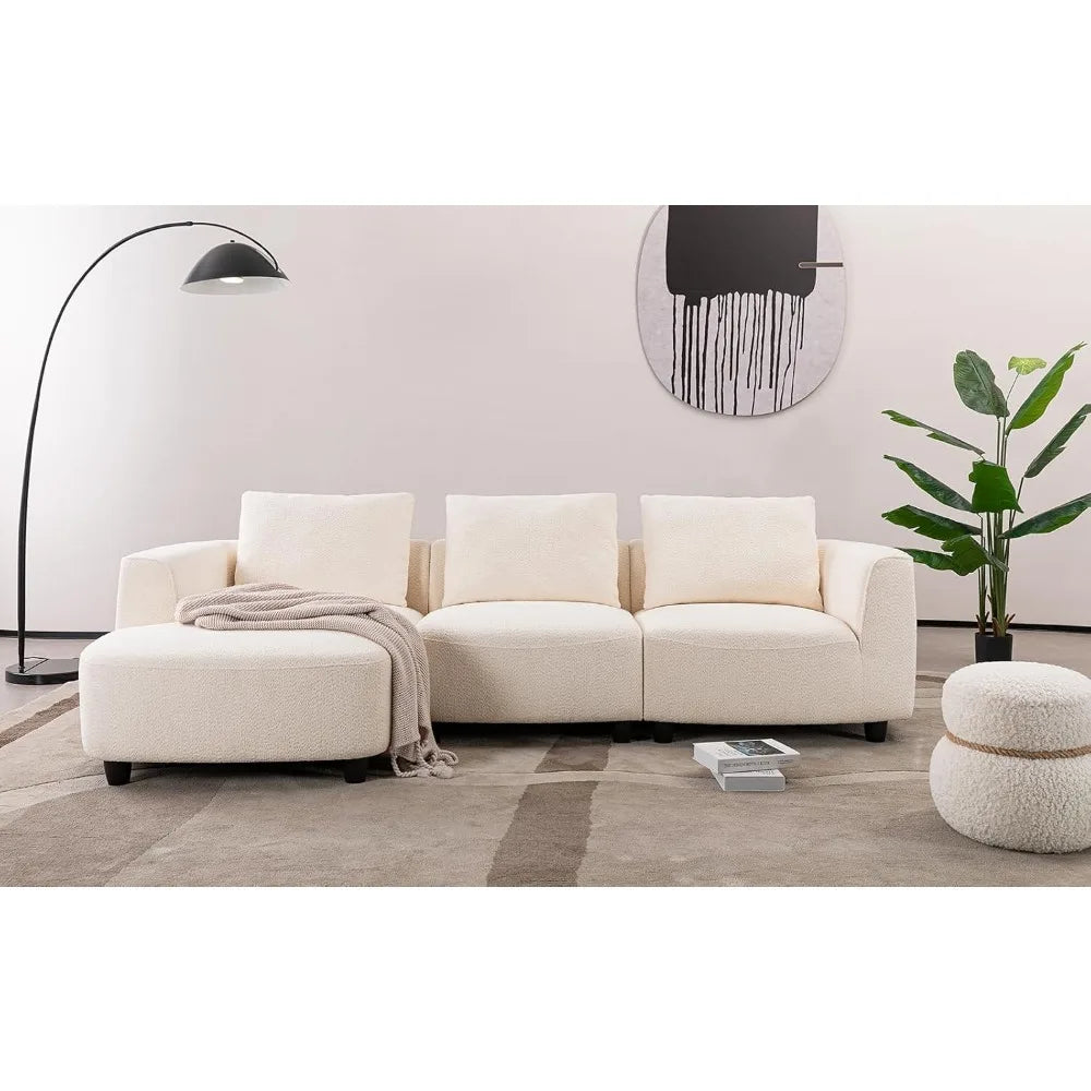 135"Curved Sectional Sofa,Modern Boucle Fabric Upholstered Modular Couch Oversized 6-Seat Sofa for Living Room,Bedroom,Apartment