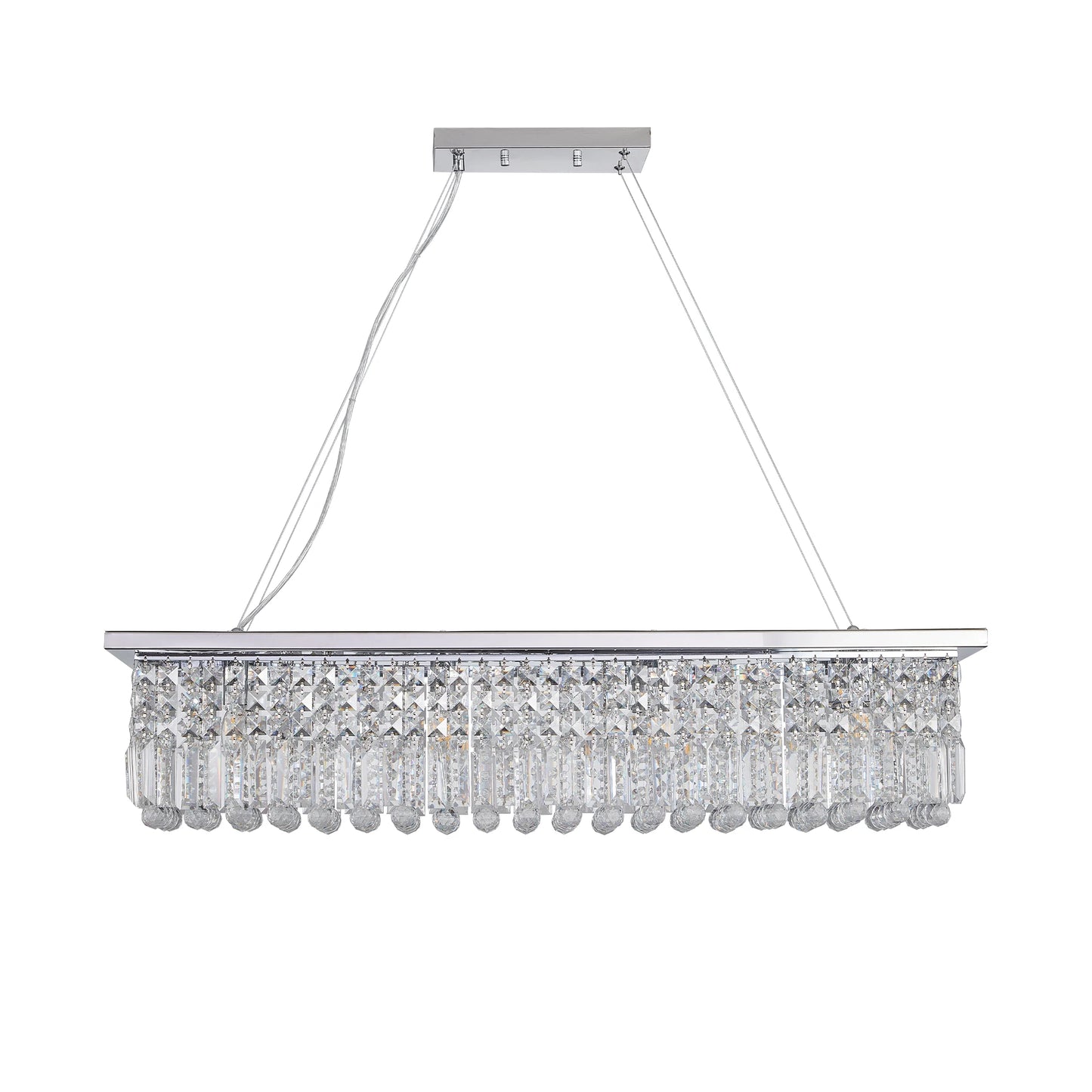 Modern Crystal Chandelier for Dining Room 8-Light Rectangle Raindrop Chandelier Contemporary Rectangular Fixture Pendant Light