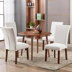 Upholstered Parsons Dining Chairs Set of 4, Fabric Dining Room Kitchen Side Chair with Nailhead Trim and Wood Legs - Beige