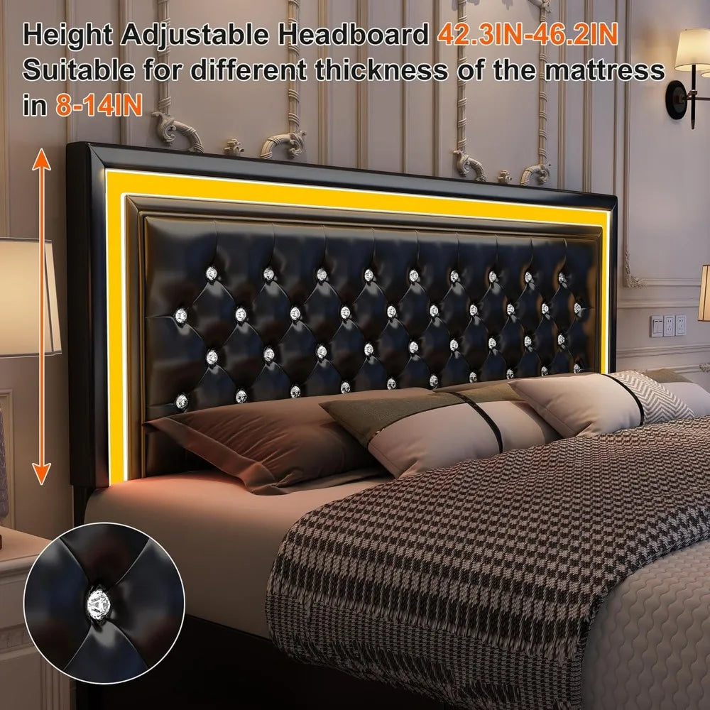 King Bed Frame with LED Lights, Storage Drawers, No Box Spring Needed, 900 lbs Capacity, Easy Assembly, bedroom furniture White