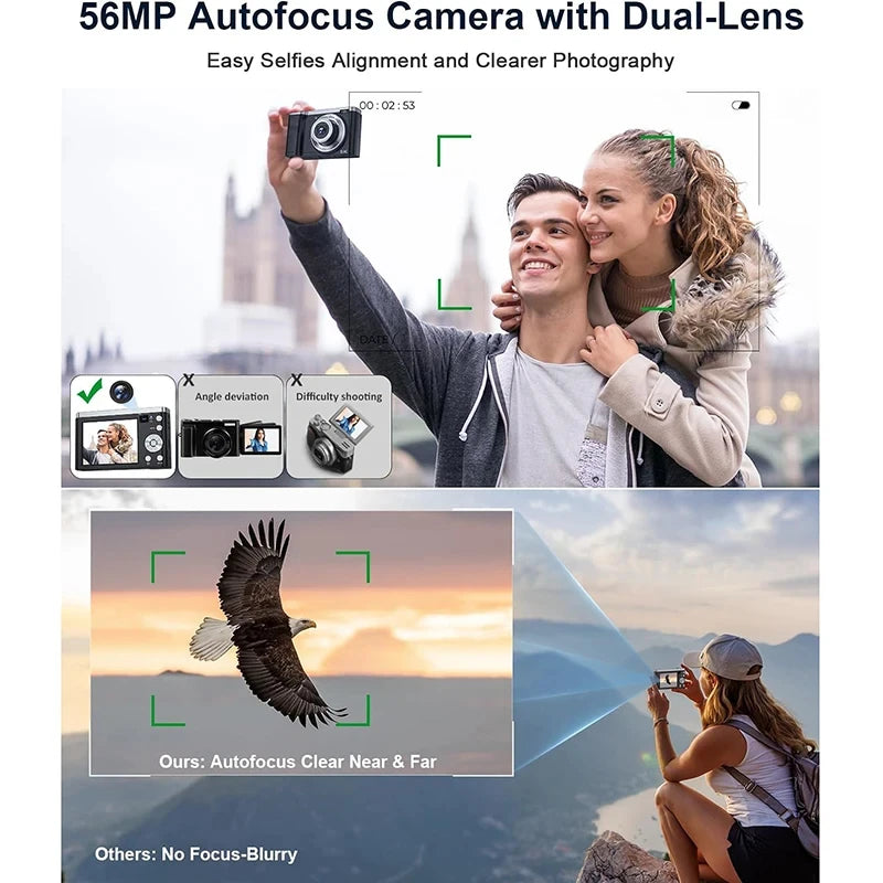 5K Digital Cameras Professional Camcorder 10X Optical Zoom 56MP Front and Rear Camera Ultra Bright Flash Camera Household Camera