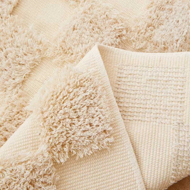 Vintage Nordic Style Cotton Linen Handmade Tassel Area Rug Checkerboard Tufted Floor Bedside Mat Living Room Bedroom Tapestry