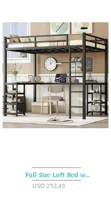 Full Size Gaming Loft Bed L-Shaped Desk Wardrobe Adjustable Shelf LED Charging Station Meta Loft Bed Kids Cozy Gaming Learning