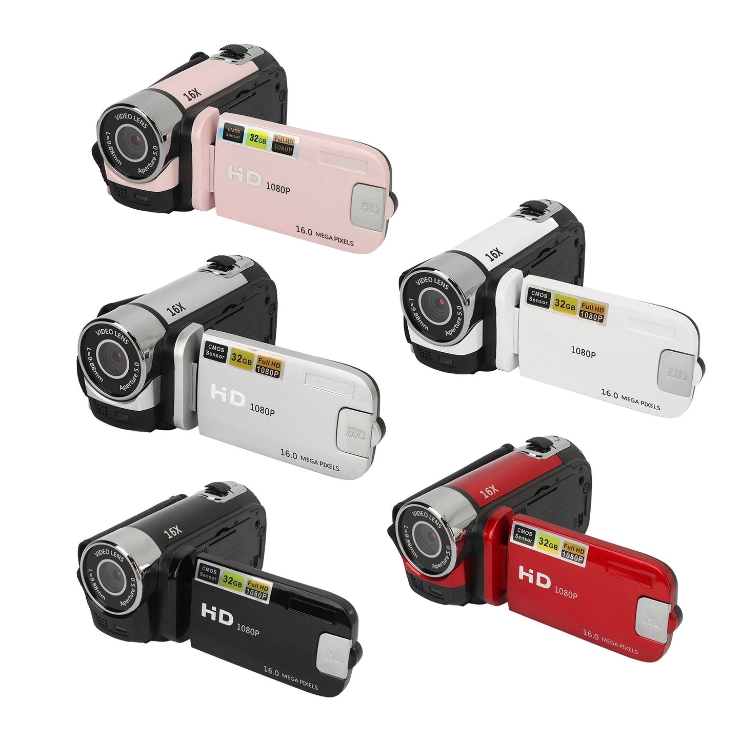 1080P HD 16MP Digital Camera 2.4 Inch Rotatable Screen Camcorder 16X Zoom HD Anti-shock Video Recorder with Fill Light