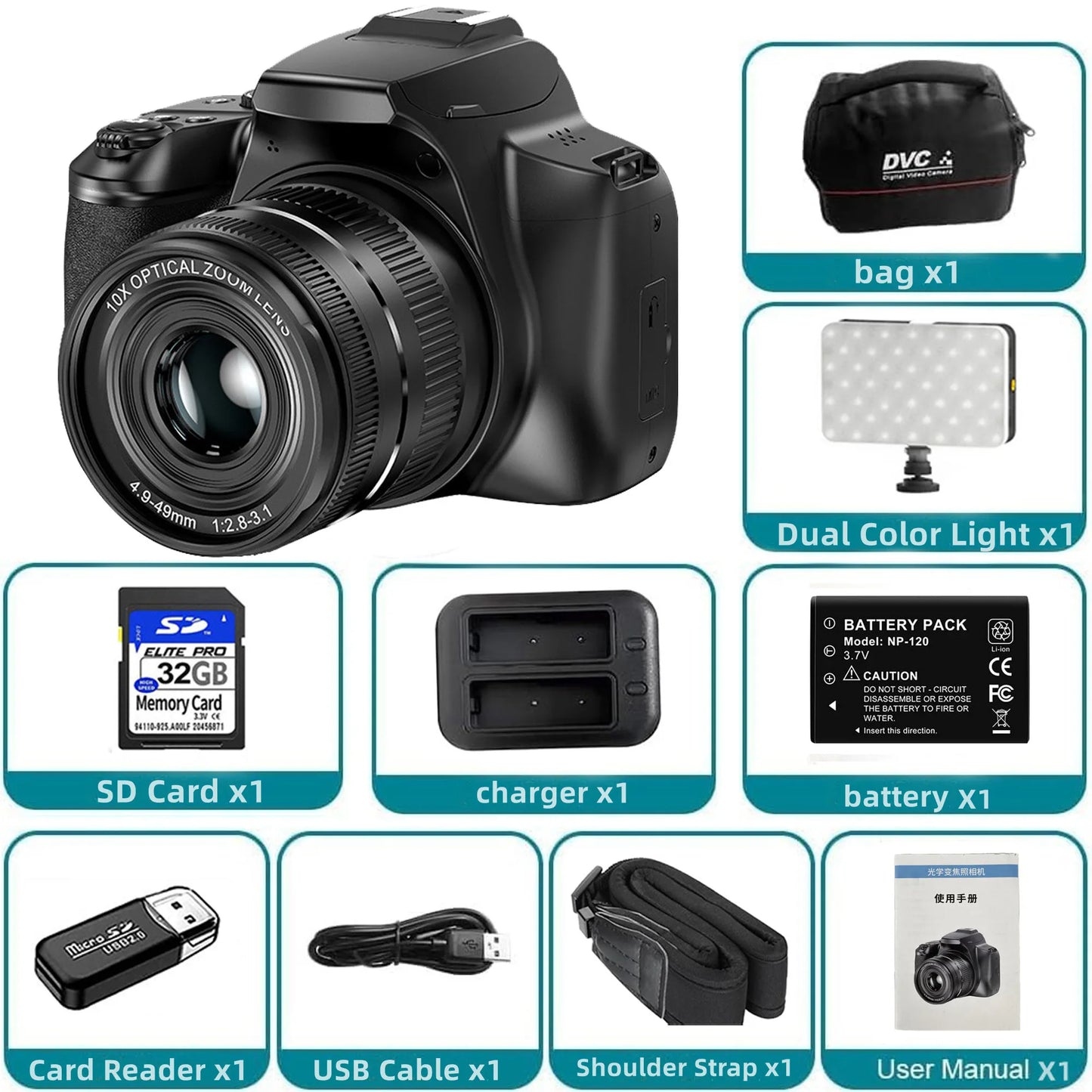 4K Professional Video SLR Camera 64MP Vlog Digital Cameras for Youtube Livestream Webcam 10X Optical Zoom Photography Camcorder