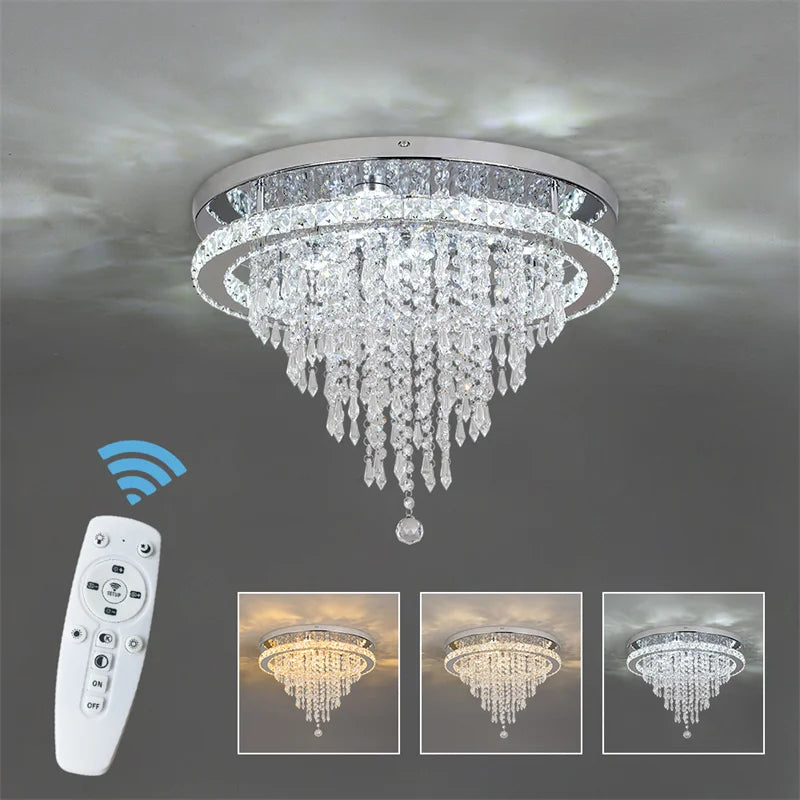 Luxury Crystal Modern LED Ceiling Chandelier Light Remote Dimming Round Ceiling Lamp for Home Decoration Indoor Hanging Lamps