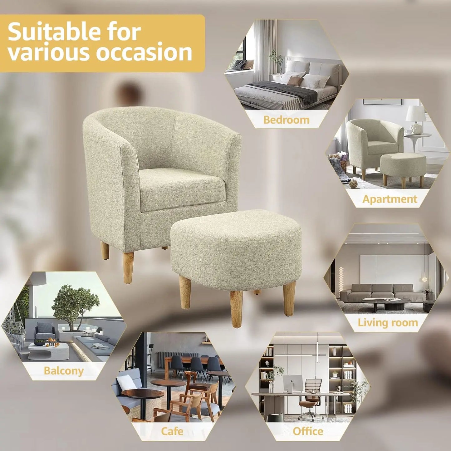 Accent Chair, Sherpa Chair White Fluffy Chair Teddy Barrel Chair with Ottoman Comfy ArmChair Footrest Set