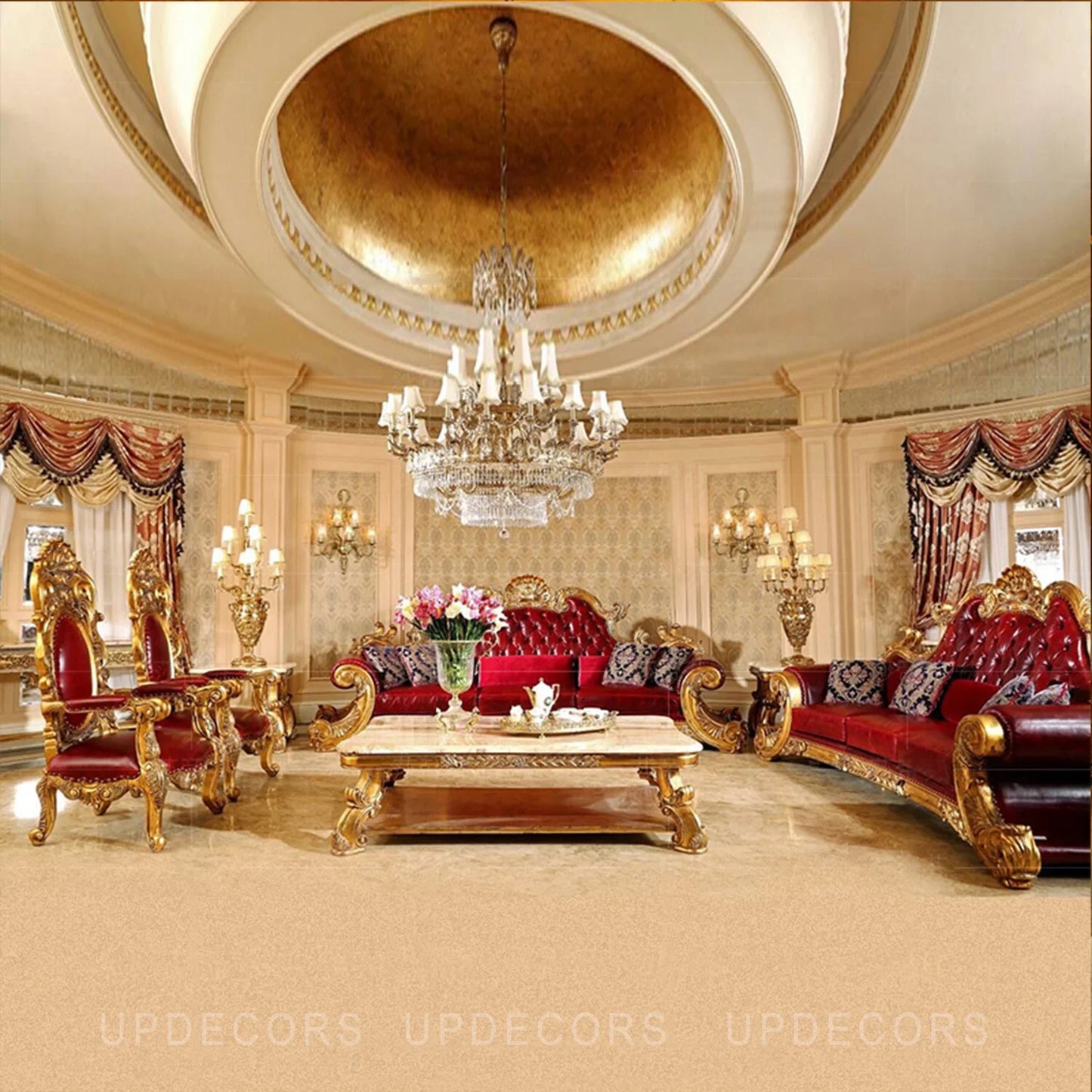 French royal family 7 seater living room furniture set royal antique gold solid wood hand carved sofa set