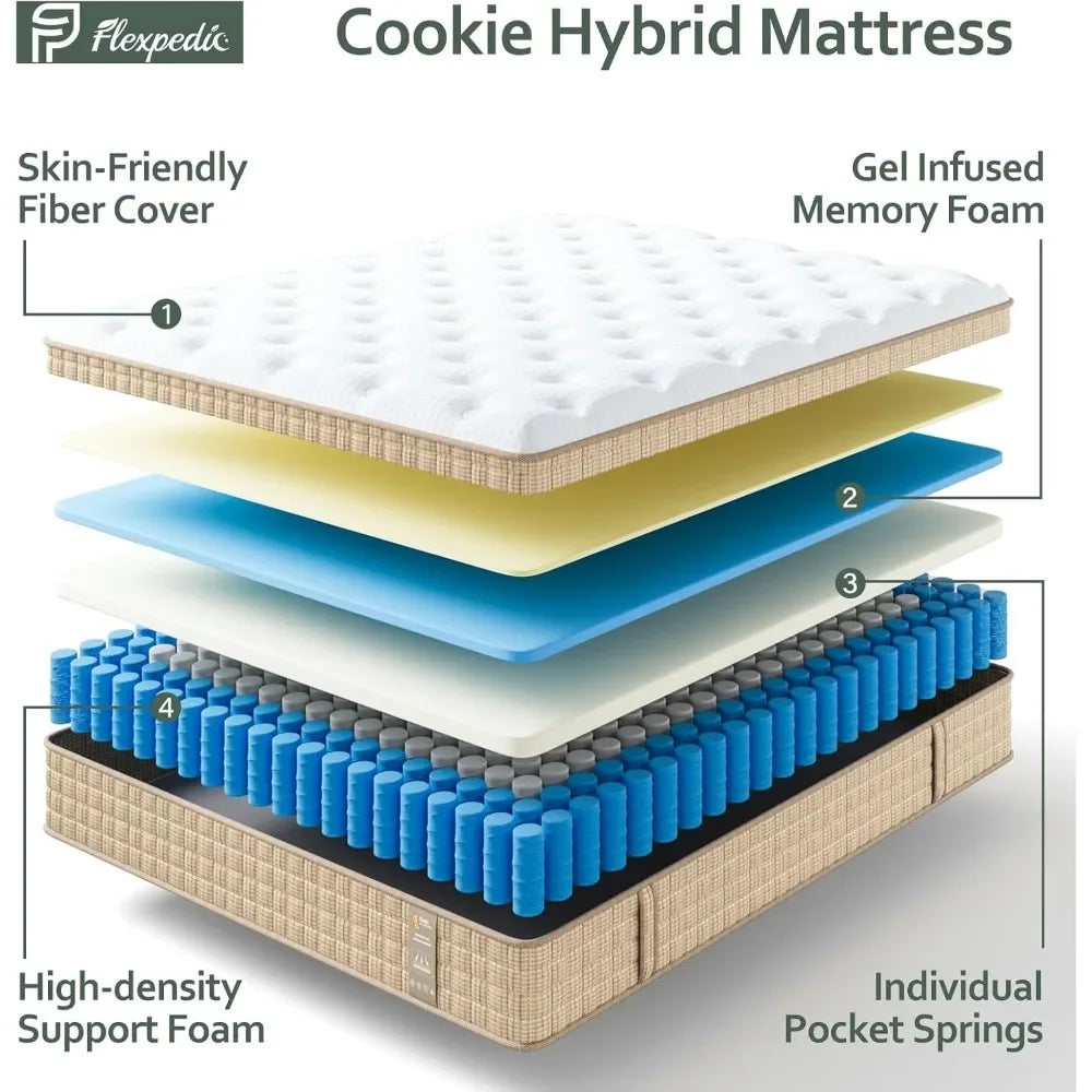 14 Inch Hybrid King Size Mattress in a Box, Mattress with Gel Memory Foam and Pocket Spring , Ergonomic Design & Edge Support