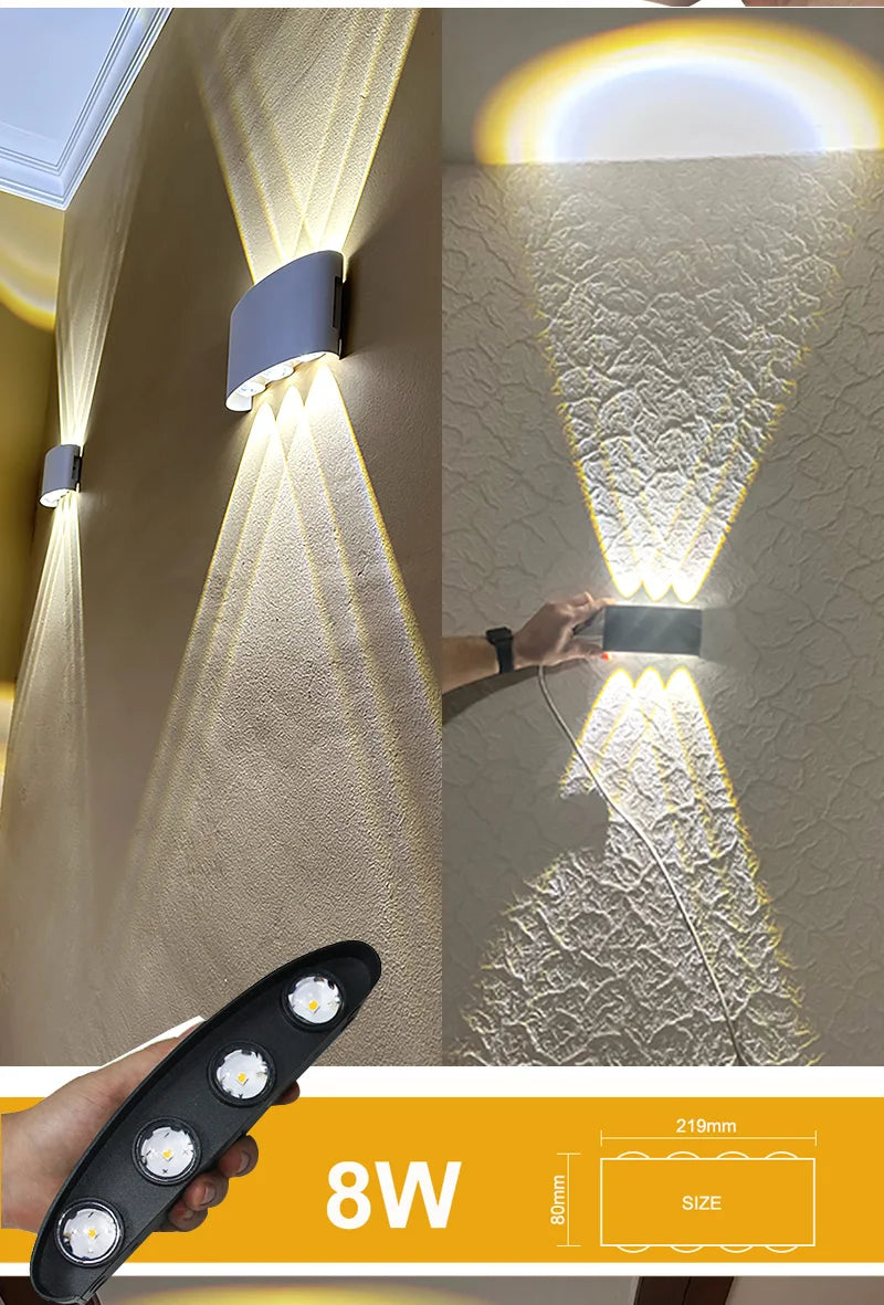Aluminum LED Wall Lamp Waterproof IP65 Outdoor Garden Lights 8W 12W Interior Wall Light for Bedroom Living Room Stairs Lighting