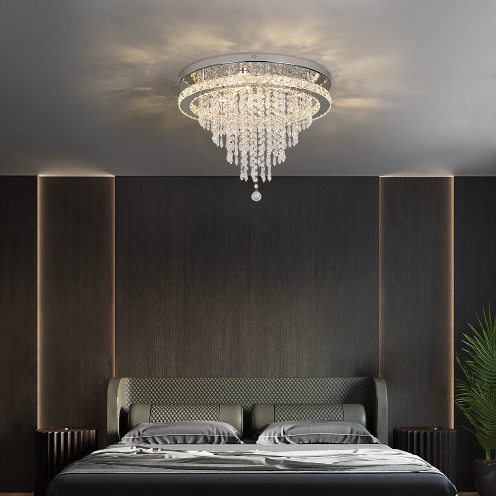 Luxury Crystal Modern LED Ceiling Chandelier Light Remote Dimming Round Ceiling Lamp for Home Decoration Indoor Hanging Lamps