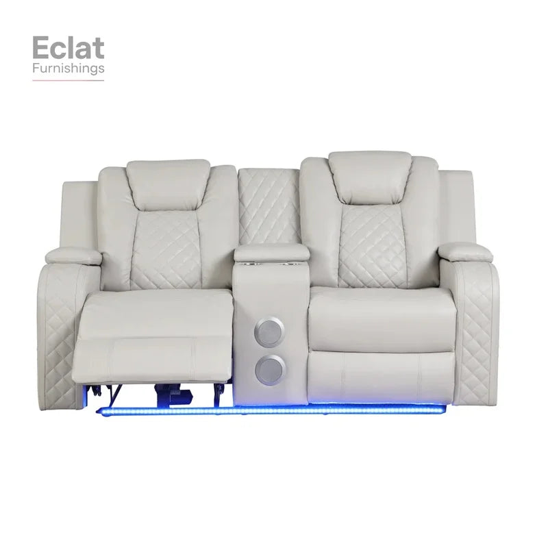 Luxury Faux Leather Power Reclining Loveseat in Ice - Modern Sofa Set for Living Room Furniture