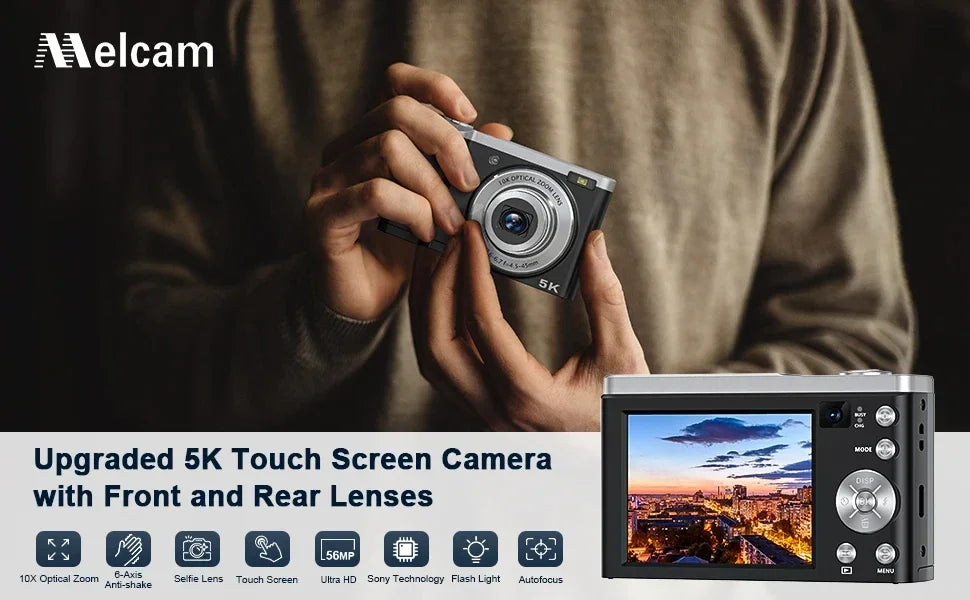 5K Digital Cameras Professional Camcorder 10X Optical Zoom 56MP Front and Rear Camera Ultra Bright Flash Camera Household Camera