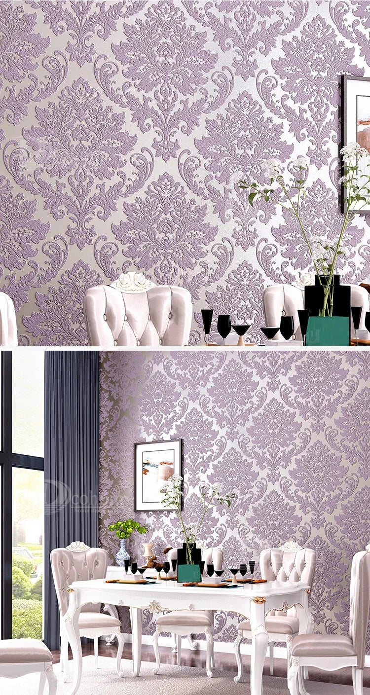 European 3D Relief Embossed Damask Wallpaper Bedroom Living room Background Floral Pattern 3D Textured Wall Paper Home Decor