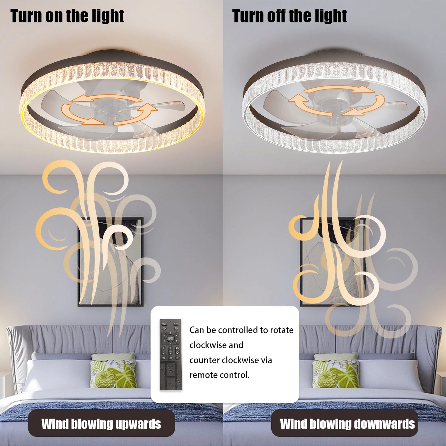 Ceiling Fans with Lights, Minimalist Ring Led Chandelier Fan with Remote Control Modern Ceiling Lamp for Bedroom Nursery Living