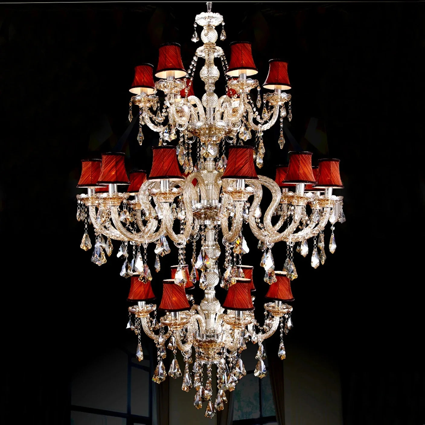 Light Luxury Cognac Color Crystal Chandelier For Stairway Sitting Room Big Chandelier For Staircase Iron Hanging Lamp Lustre Led